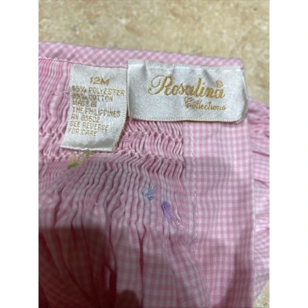 Rosalina Collection Pink Checked Bishop Smock Dress 12m Dress Bunnies/Easter 822